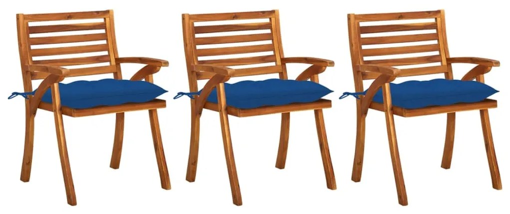 vidaXL Cadeiras de jantar jardim c/ almofadões 3 pcs madeira acácia