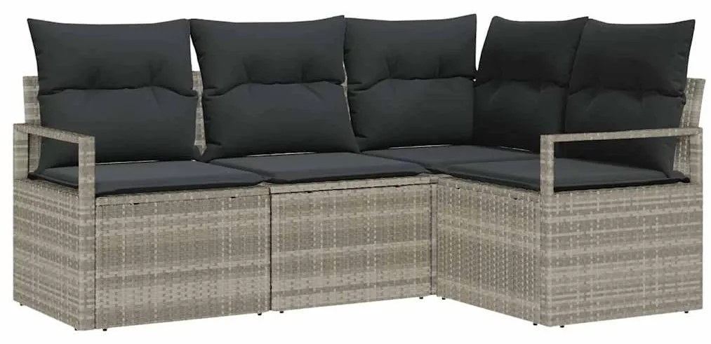 Sofá de Jardim Modular de 4 Peças com Almofadas Cinza Claro