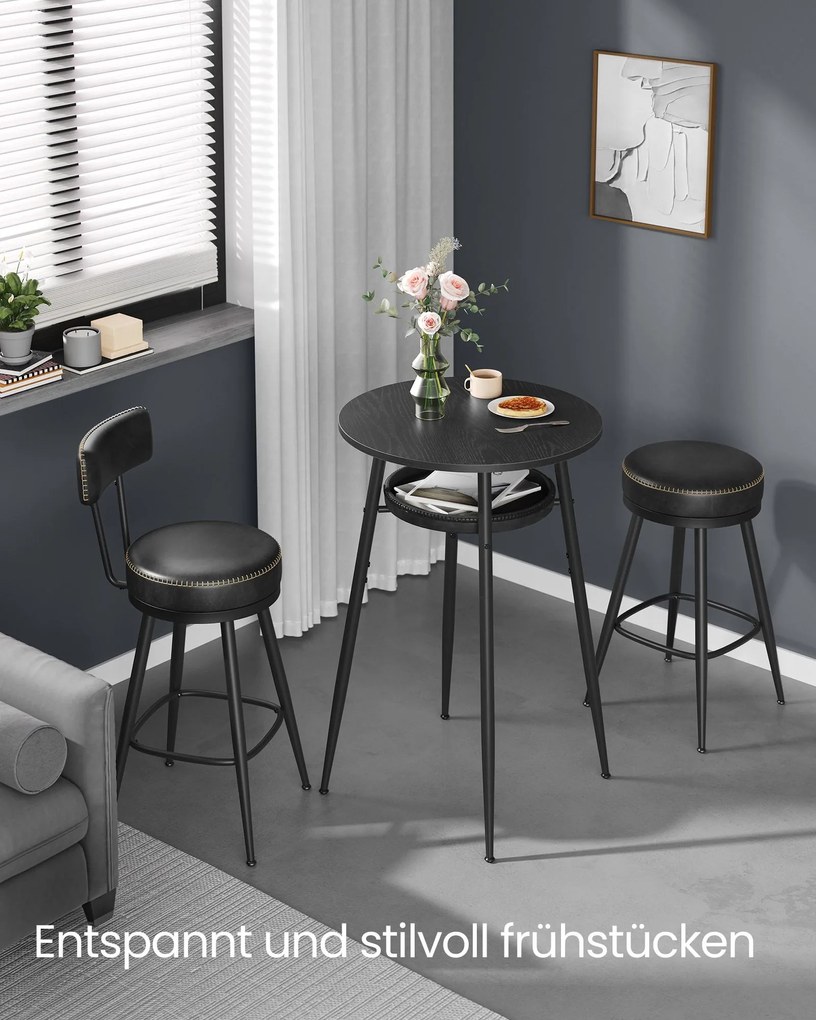Mesa de bar com espaço de arrumação Estilo meio século-moderno Coleção EKHO 70 x 70 x 91 cm Preta