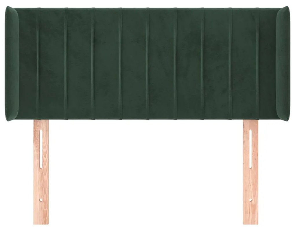 Cabeceira de cama c/ abas veludo 103x16x78/88cm verde-escuro