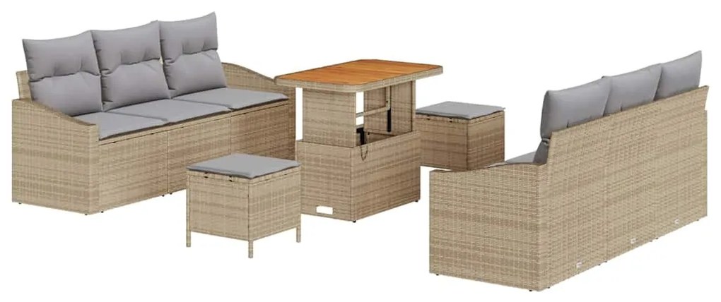 Conjunto de Sofá de Jardim vidaXL de 9 Peças com Almofadas Bege Rattan