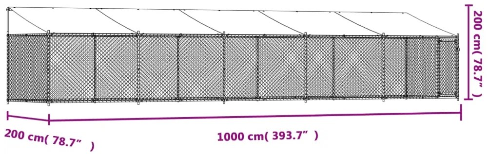 Jaula para cão com telhado/porta 10x2x2m aço galvanizado cinza