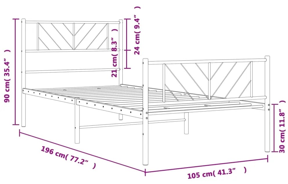 Estrutura de cama com cabeceira e pés 100x190 cm metal preto