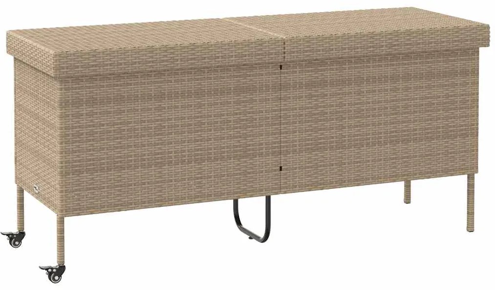 Caixa de arrumação jardim com rodas 160x55x75 cm vime PE bege