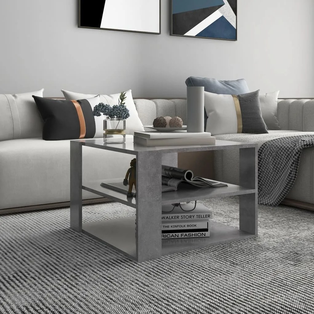 806323 vidaXL Mesa de centro 60x60x40 cm contraplacado cinzento cimento