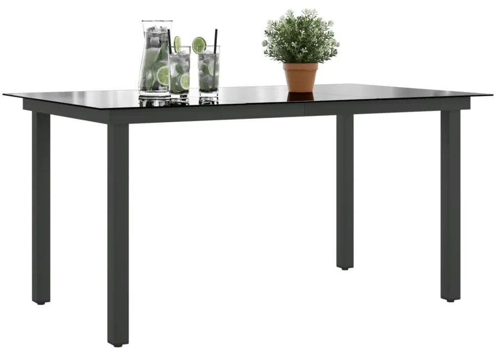 Mesa de jardim em alumínio e vidro 150x90x74 cm preto