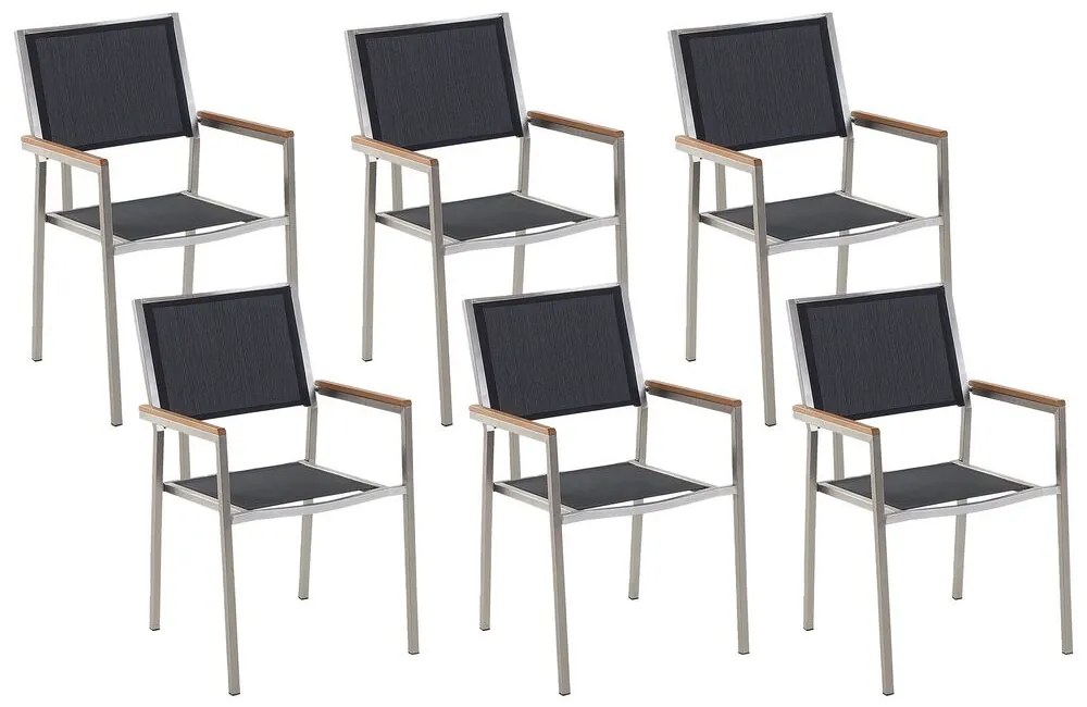 Conjunto de 6 cadeiras de jardim em metal e tela preta GROSSETO Beliani