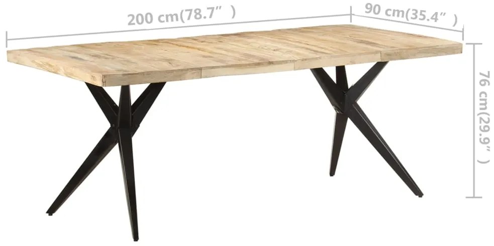 Mesa de jantar 200x90x76 cm madeira de mangueira áspera