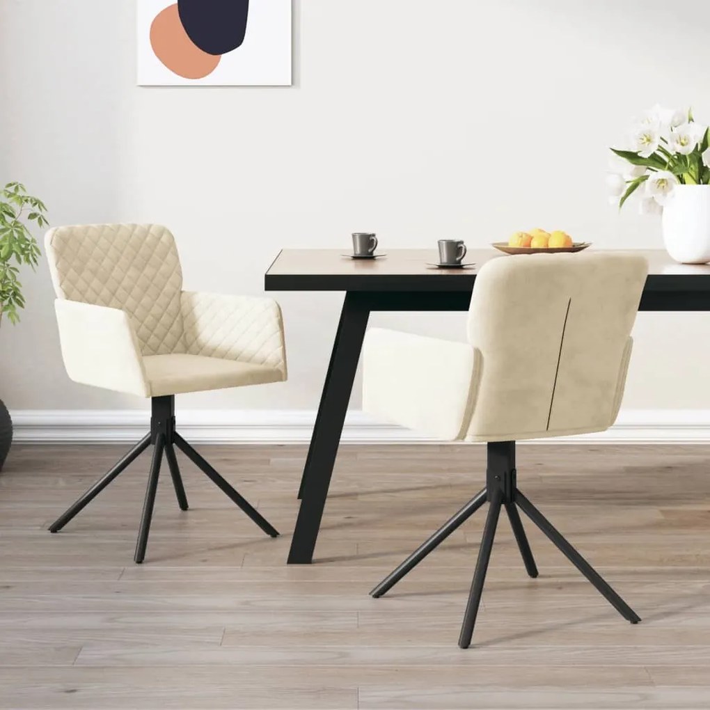 vidaXL Cadeiras de jantar giratórias 2 pcs veludo cor creme