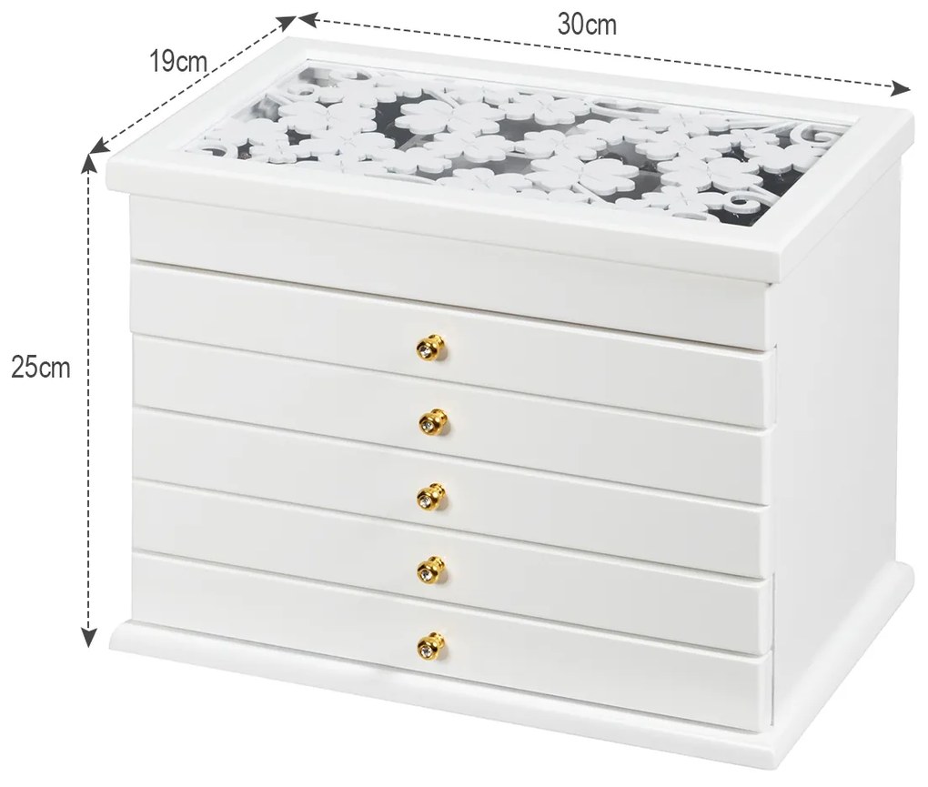 Caixa de jóias de madeira com 5 gavetas para colares de brincos Braceletes Caixa de jóias 30 x 19 x 25 cm