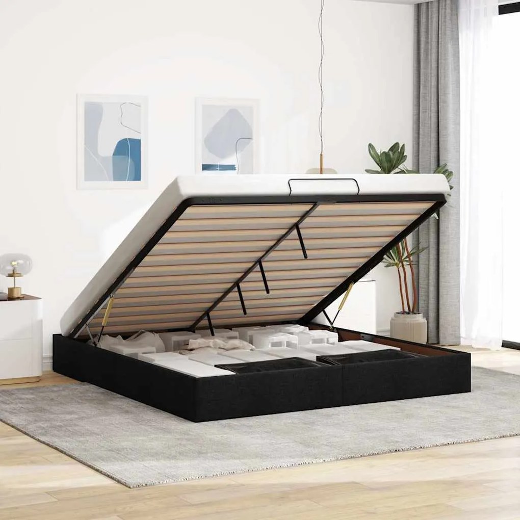 vidaXL Estrutura de cama otomana sem colchão 180x200 cm tecido preto