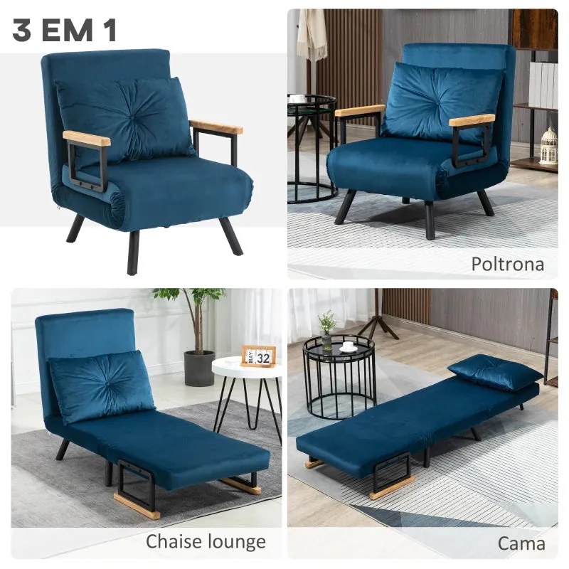 Poltrona-Cama "Lopez" - Encosto Ajustável - Azul Marinho - 63x73x81 cm