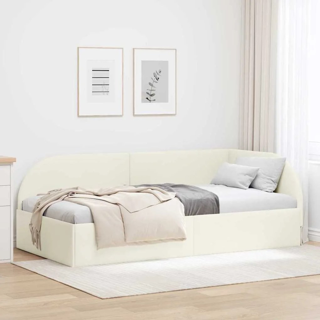 vidaXL Estrutura de Cama de Canto com cabeceira Creme 90 cm x 190 cm