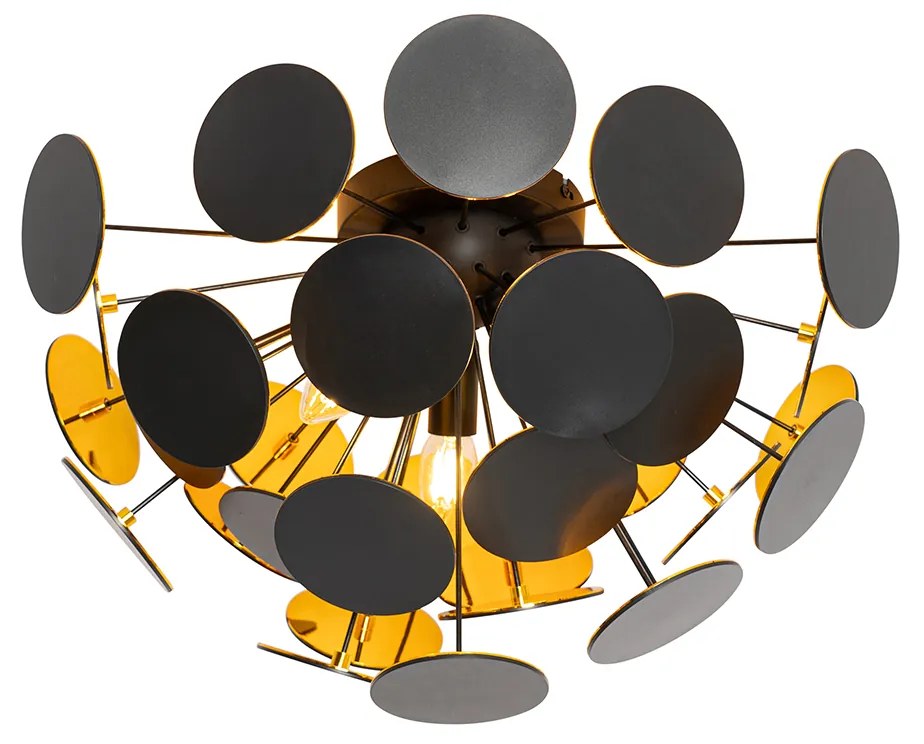 Candeeiro de teto design preto com dourado 54cm 3-luzes - Cerchio