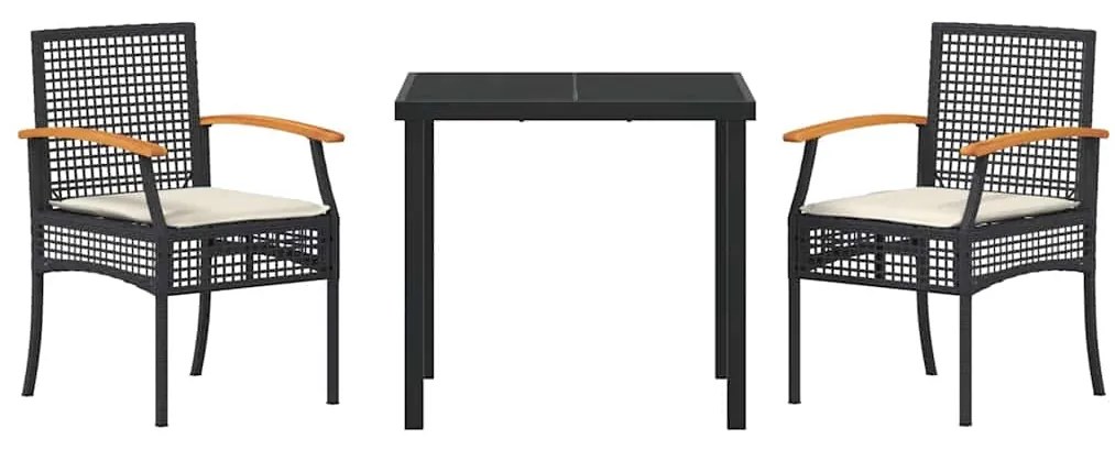 Conjunto de Jantar de Jardim com Almofadas - 3 Peças em Rattan, Poliés