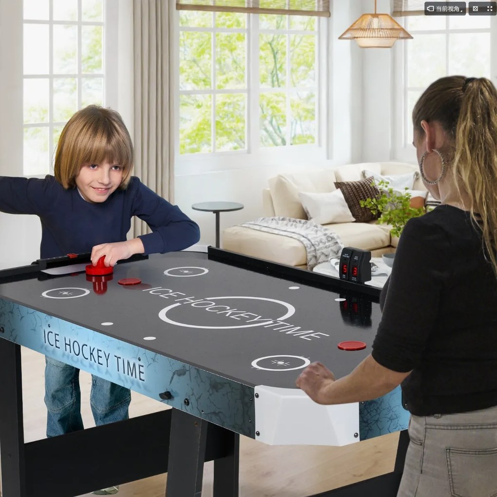 Mesa de hóquei de ar com marcador eletrónico Motor de 12 V 2 discos e 2 empurradores Jogo de hóquei de pé 144 x 68 x 79 cm Preto