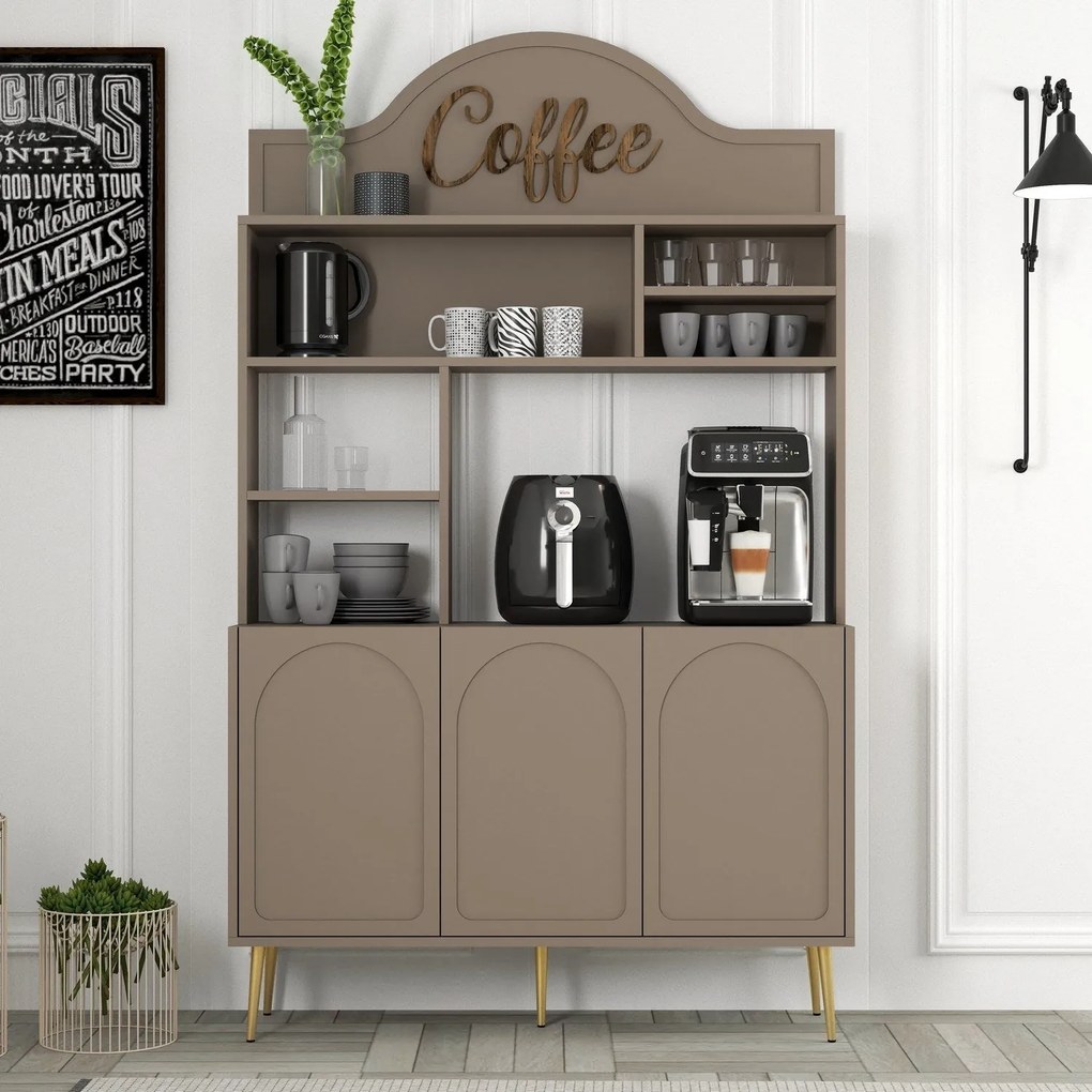 Armário Alto de Cozinha "Coffee" - 200x120x35 cm - Atlas e Dourado - D