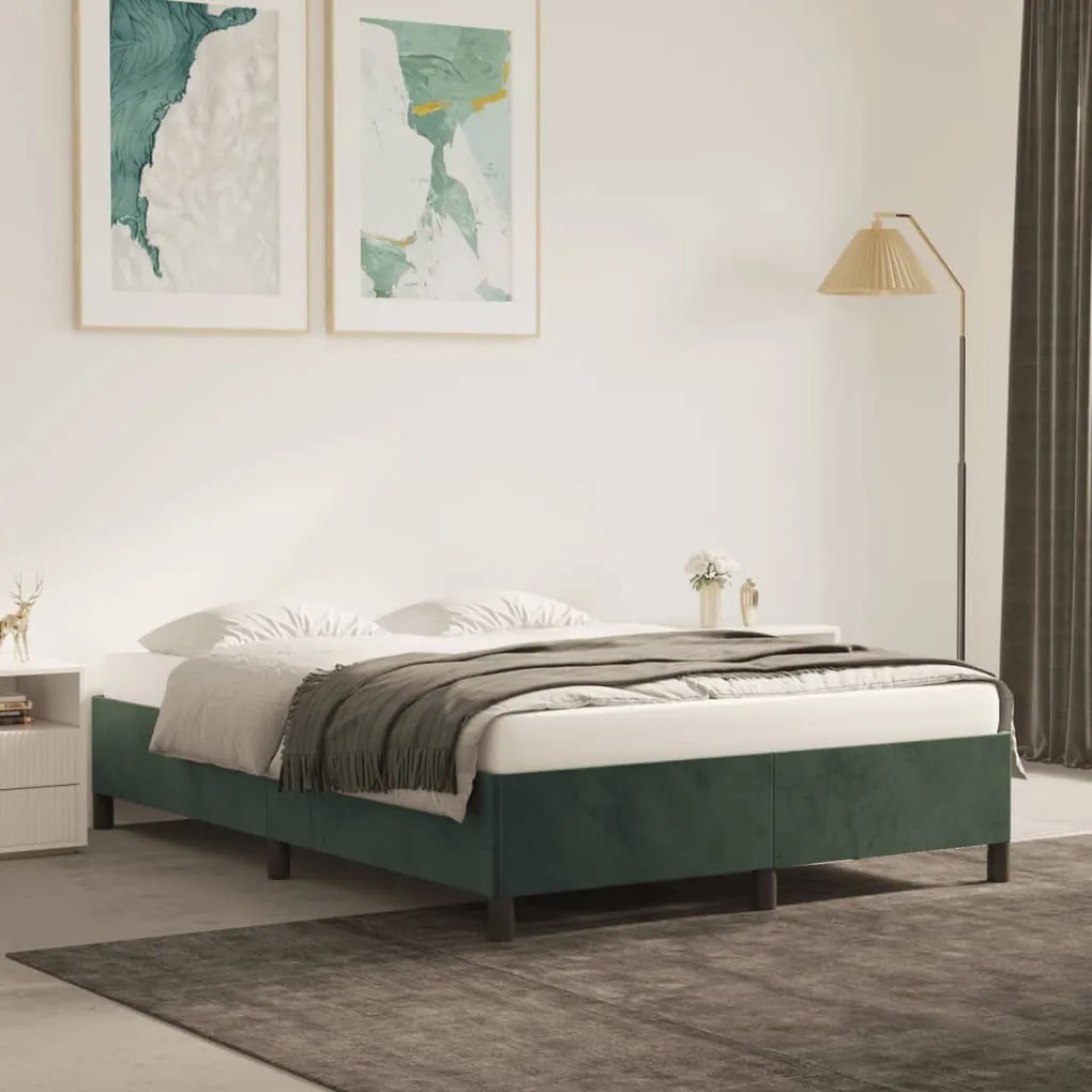 Estrutura de cama sem colchão 140x190 cm veludo verde-escuro