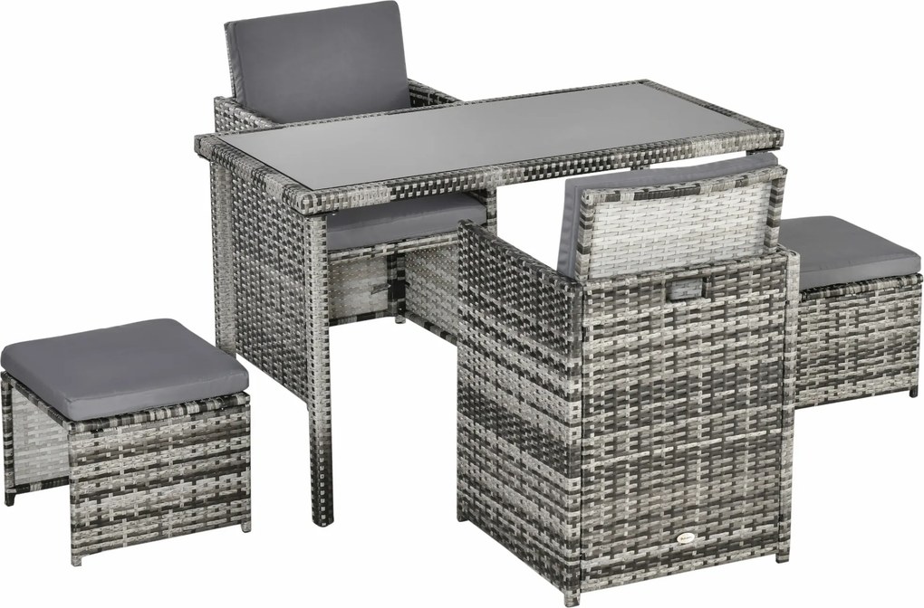 Outsunny Conjunto de Polyrattan para 4 Pessoas Conjunto de Jantar para Jardim com Almofadas, Cinza | Aosom Portugal