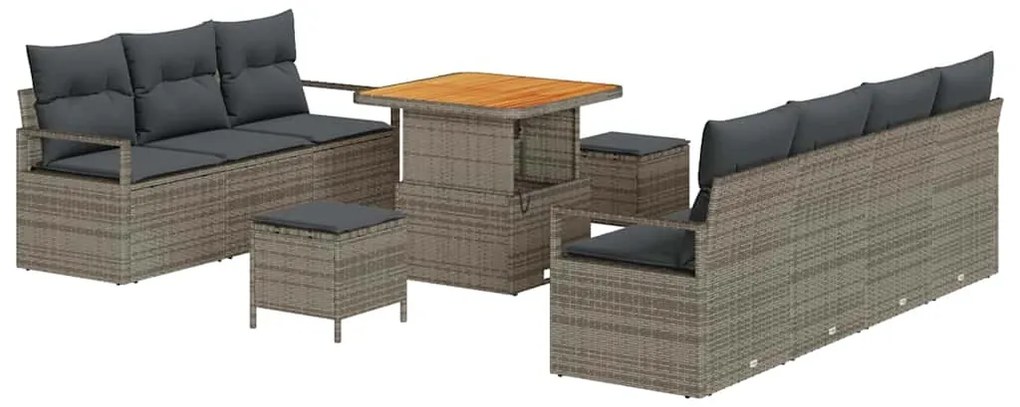 Conjunto de Sofá de Jardim vidaXL de 10 Peças com Almofadas Cinza Ratt