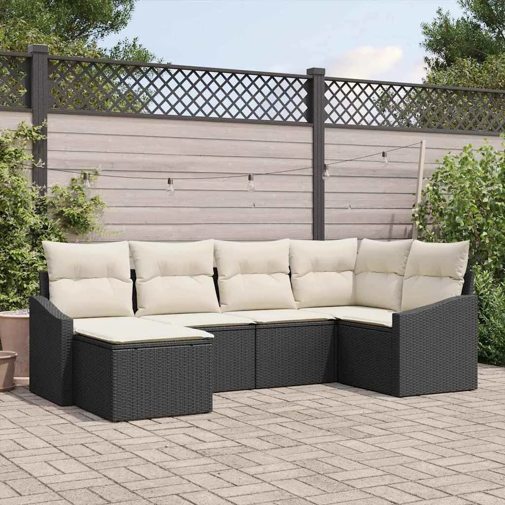 vidaXL Conjunto de Jantar de Jardim com 6 Peças e Almofadas de Rattan Preto