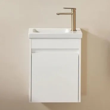 Conjunto De Móvel De Casa De Banho Em Madeira Com Lavatório Integrado Narek Branco & Sem Espelho & Dourado ↑20 Cm - Sklum