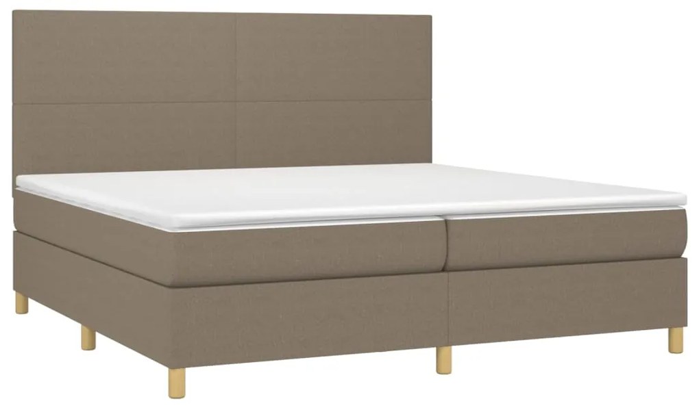 Cama box spring colchão/LED 200x200cm tecido cinza-acastanhado