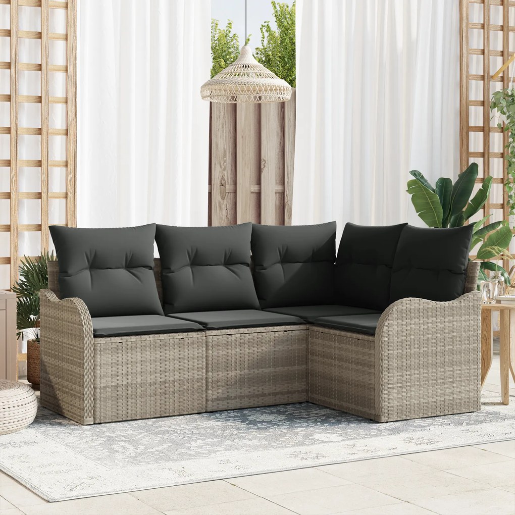 Conjunto de Sofá de Jardim vidaXL de 4 Peças com Almofadas Cinza Claro