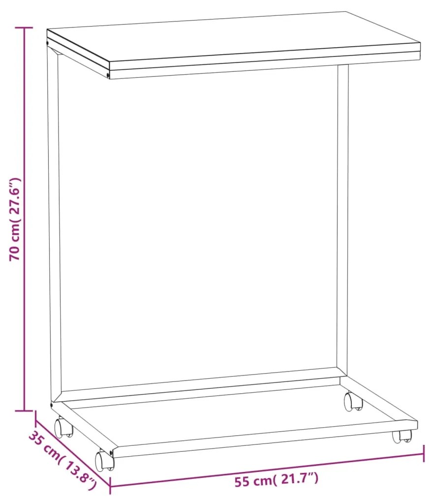 Mesa de apoio c/ rodas 55x35x70 cm derivados de madeira preta