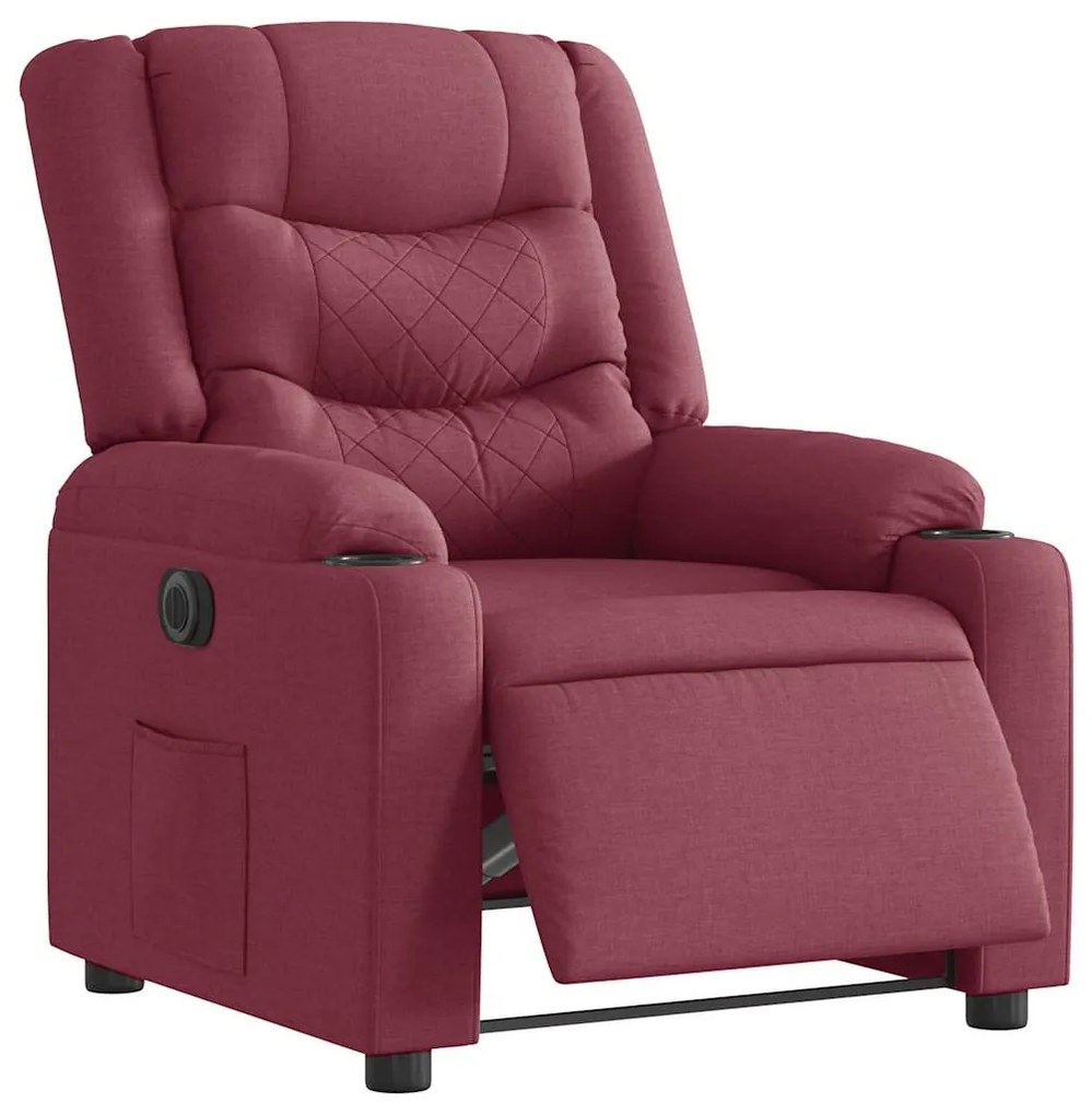vidaXL Poltrona elétrica reclinável tecido vermelho tinto