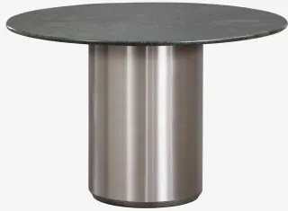 Mesa De Jantar Redonda Ø120 Cm Luceida Mármore Verde Udaipur & Aço Inoxidável Escovado - Sklum