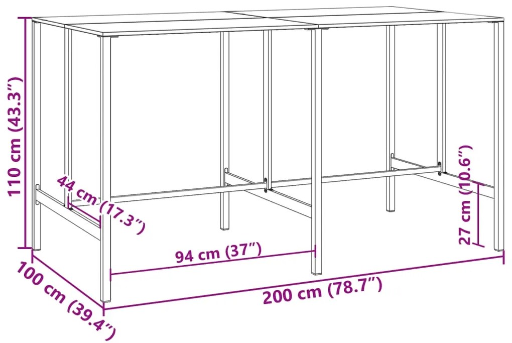 Mesa de bar 200x100x110 cm aço revestido a pó preto