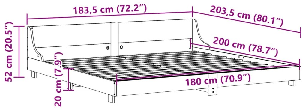 Estrutura de cama com cabeceira 180x200cm pinho maciço branco