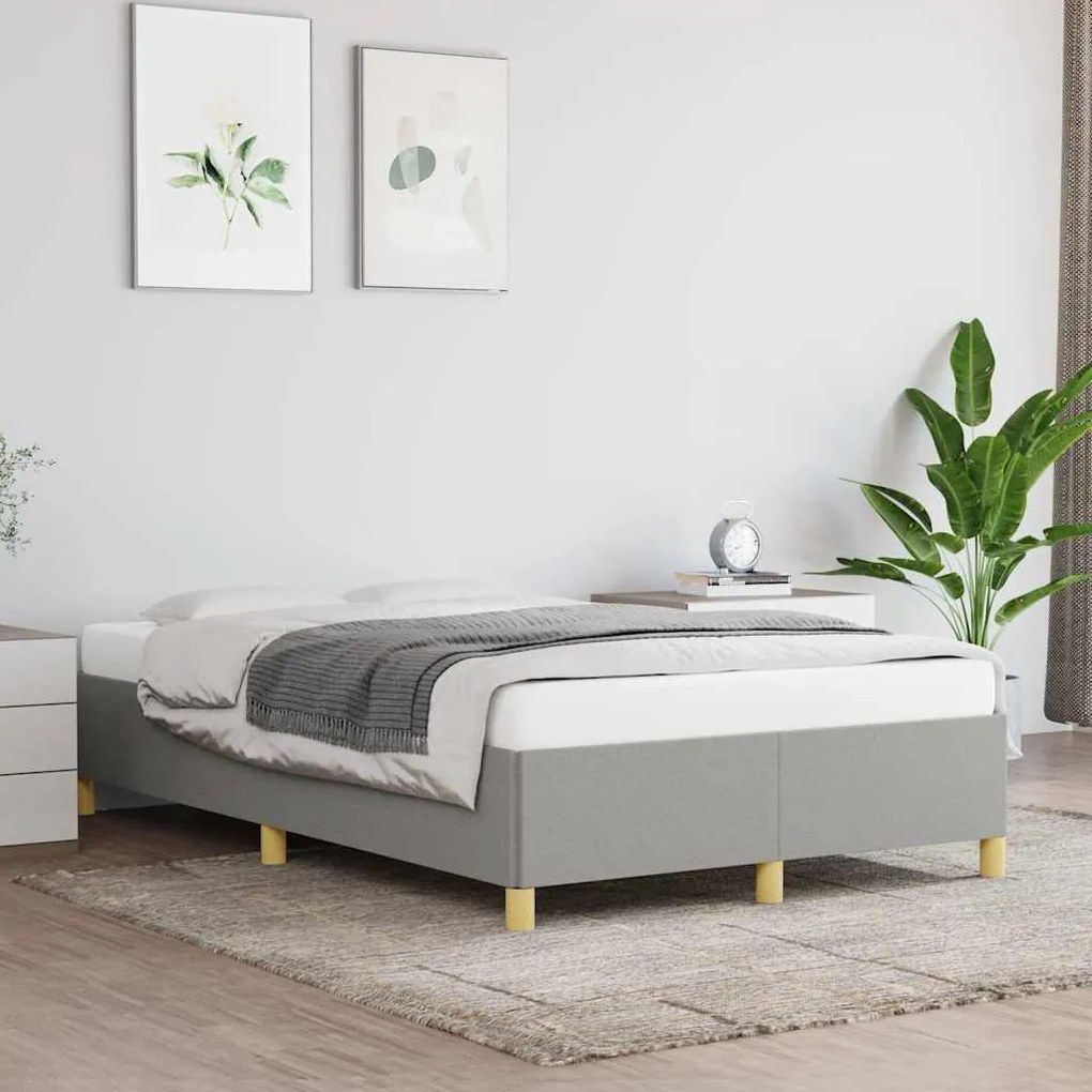 Estrutura de cama sem colchão cinza claro tecido
