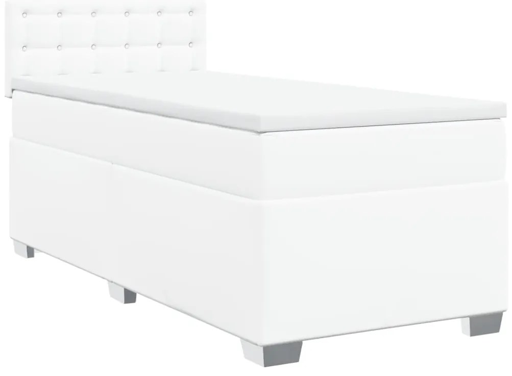 Cama com molas/colchão 90x190 cm couro artificial branco