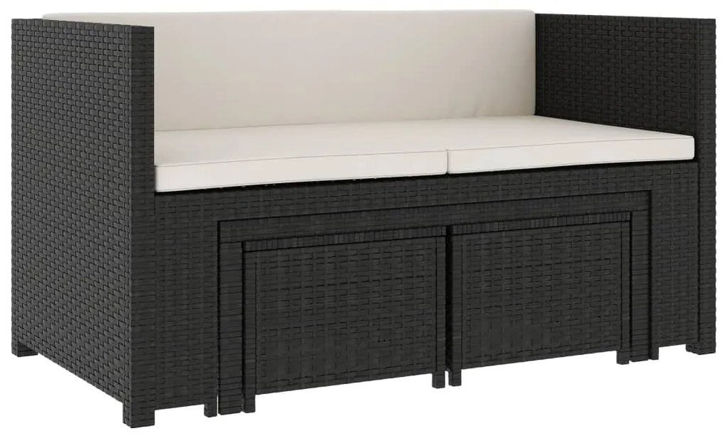 5 pcs conjunto lounge de jardim c/ almofadões vime PE preto