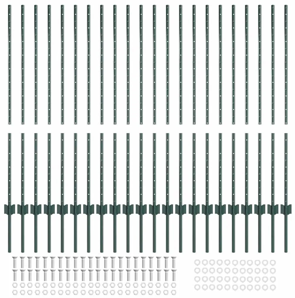 Postes de Cerca Prateados 22 pcs Verde Largo Metal