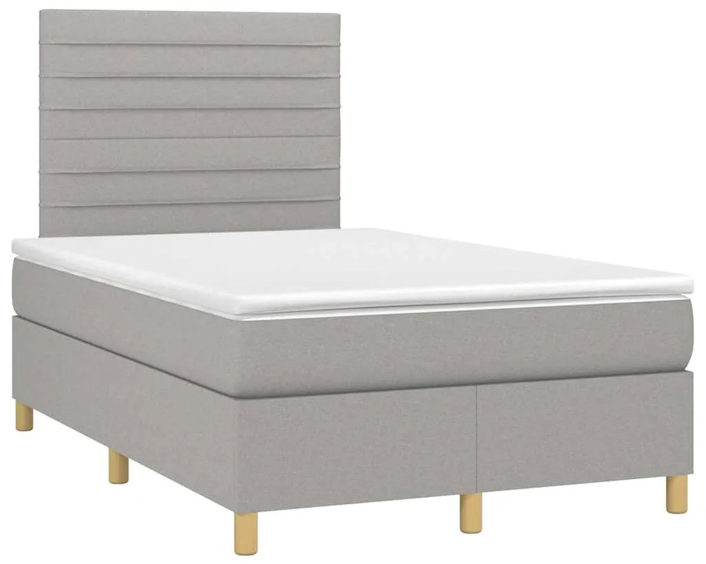 Cama box spring c/ colchão e LED 120x190 cm tecido cinza-claro