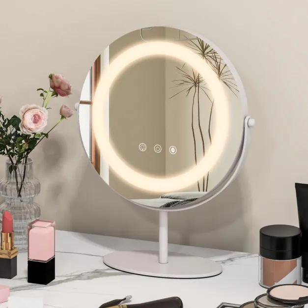 Espelho de maquilhagem LED de 25 cm com luz 3 cores ajustáveis, função de memória e ecrã tátil Espelho de casa de banho redondo Espelho de toucador br