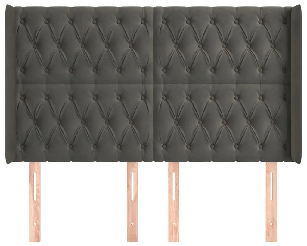 Cabeceira cama c/ abas veludo 147x16x118/128 cm cinzento-escuro