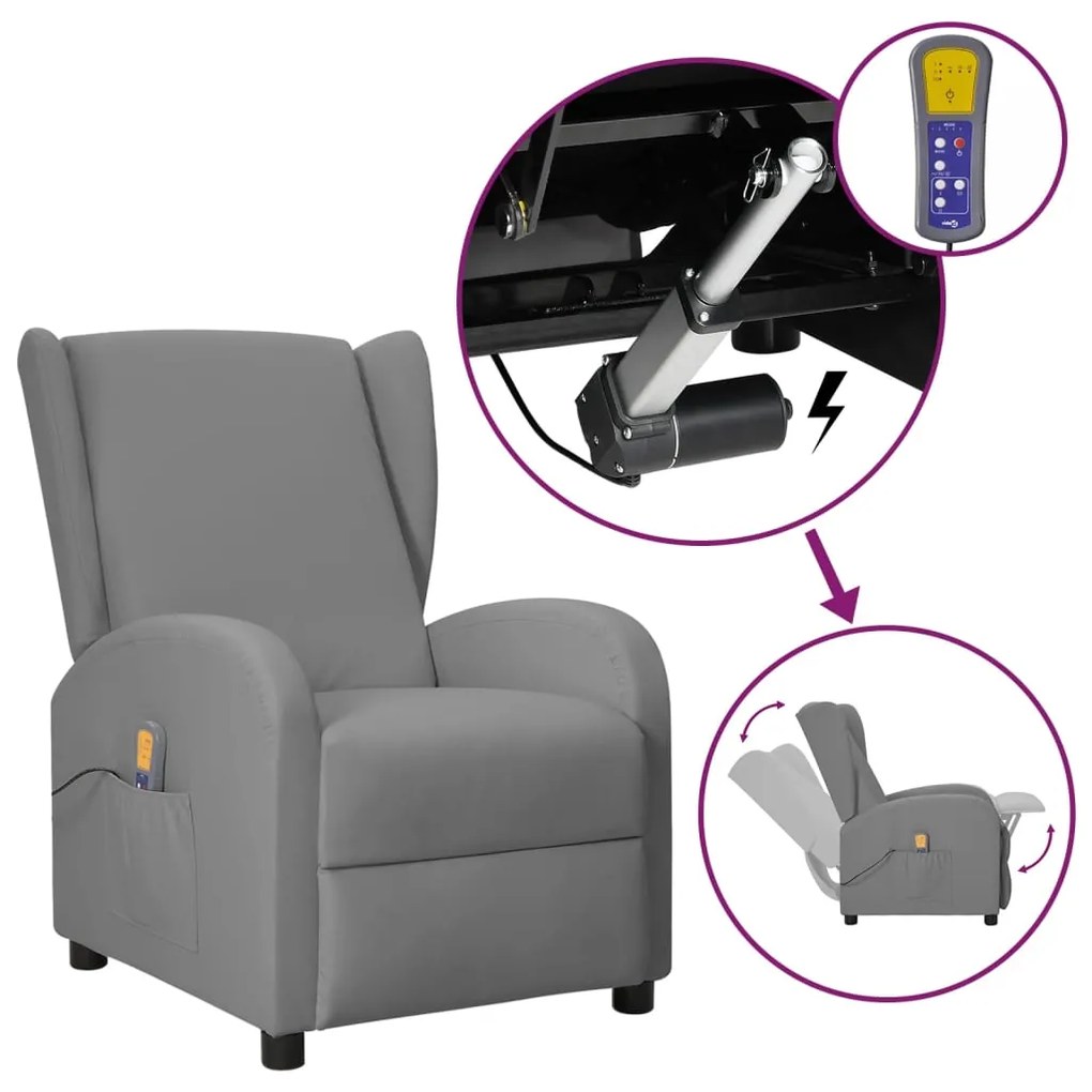 vidaXL Poltrona reclinável elevatória massagens couro artificial cinza