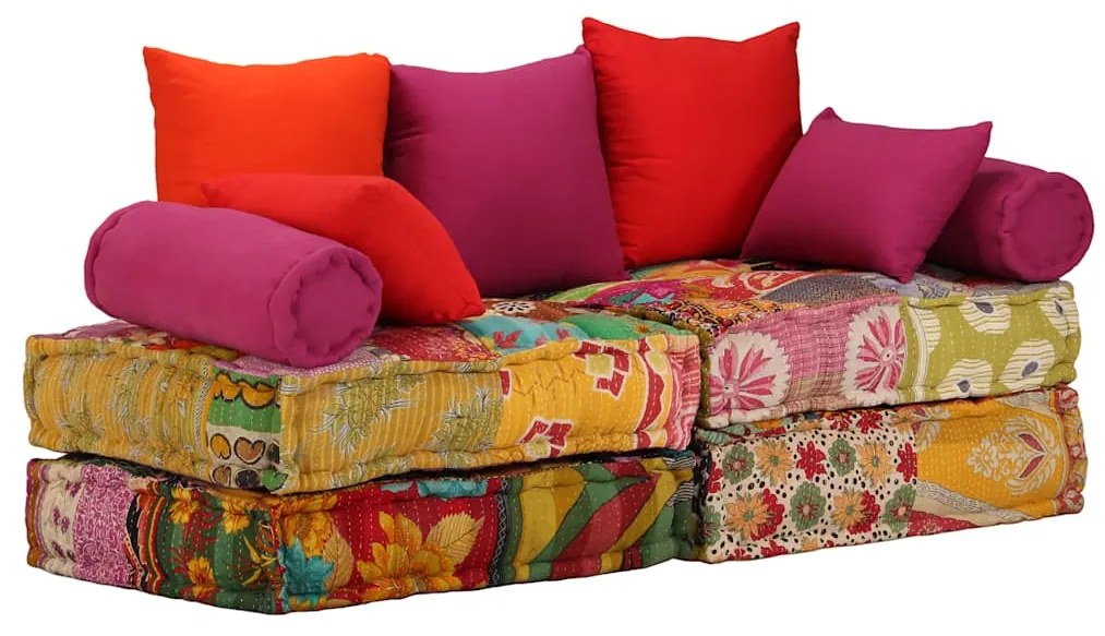 Pufe modular de 2 lugares tecido em retalhos