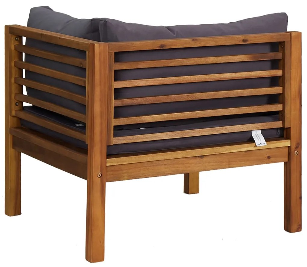 Sofás de canto 2pcs c/ almofadões cinzento-escuro acácia maciça