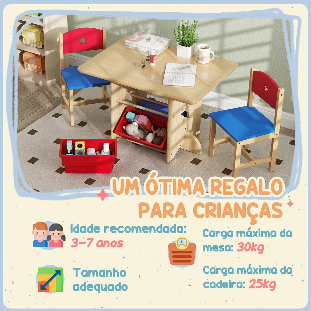 AIYAPLAY Mesa e Cadeiras para Crianças de 3 Peças Mesa Infantil com 2