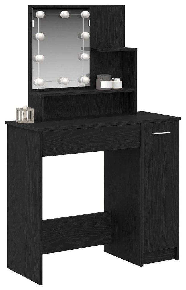 Mesa de Maquiagem LED em Carvalho Preto - 86,5 x 35 x 136 cm