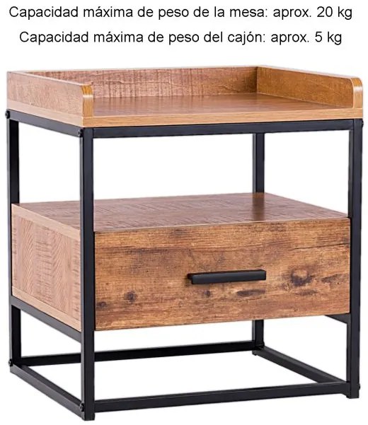Mesa auxiliar para sofá, mesa de cabeçeira 49 x 45 x 40 cm Preto e Castanho