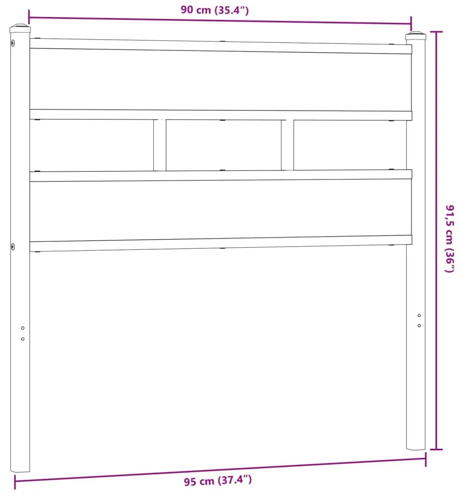 Cabeceira de cama 90 cm derivados madeira/ferro carvalho fumado