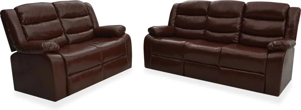 2 pcs conjunto de sofás reclináveis couro artificial castanho