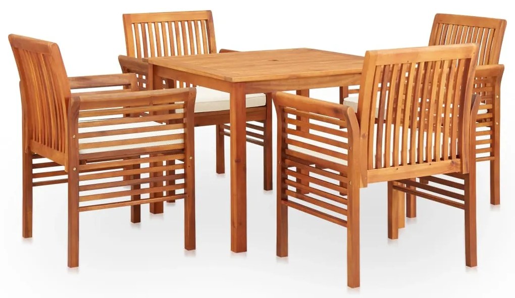 5 pcs conjunto de jantar exterior c/ almofadões acácia maciça