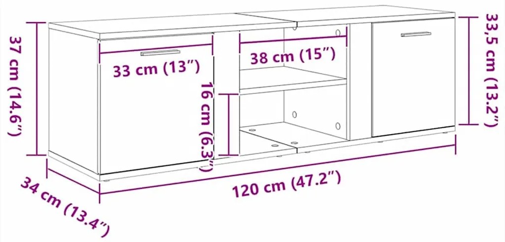 Móvel de TV 120x34x37 cm derivados de madeira preto